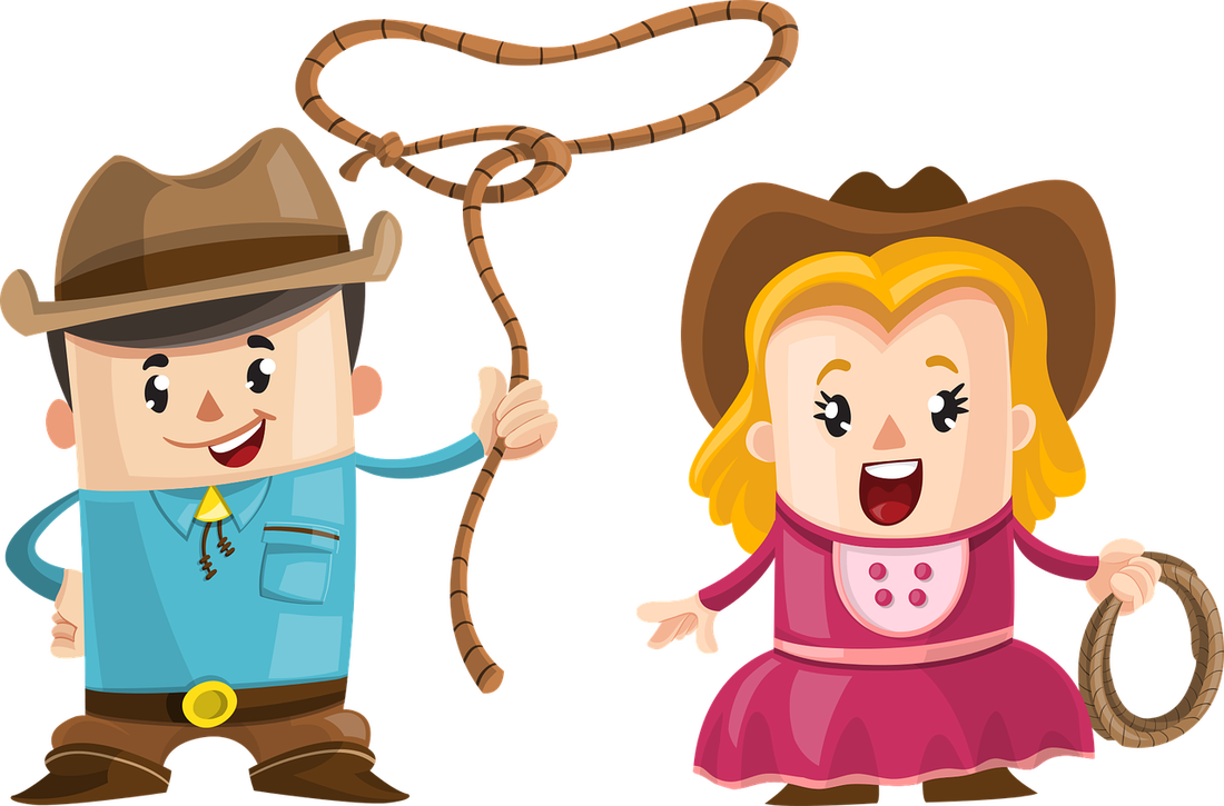 Cartoon Cowboy and Cowgirl with lasso ropes